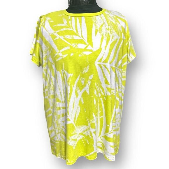 Torrid 2X Lime Green Palm Leaf Print Top Short Sleeve Blouse NWT Tropical Resort - Picture 2 of 11